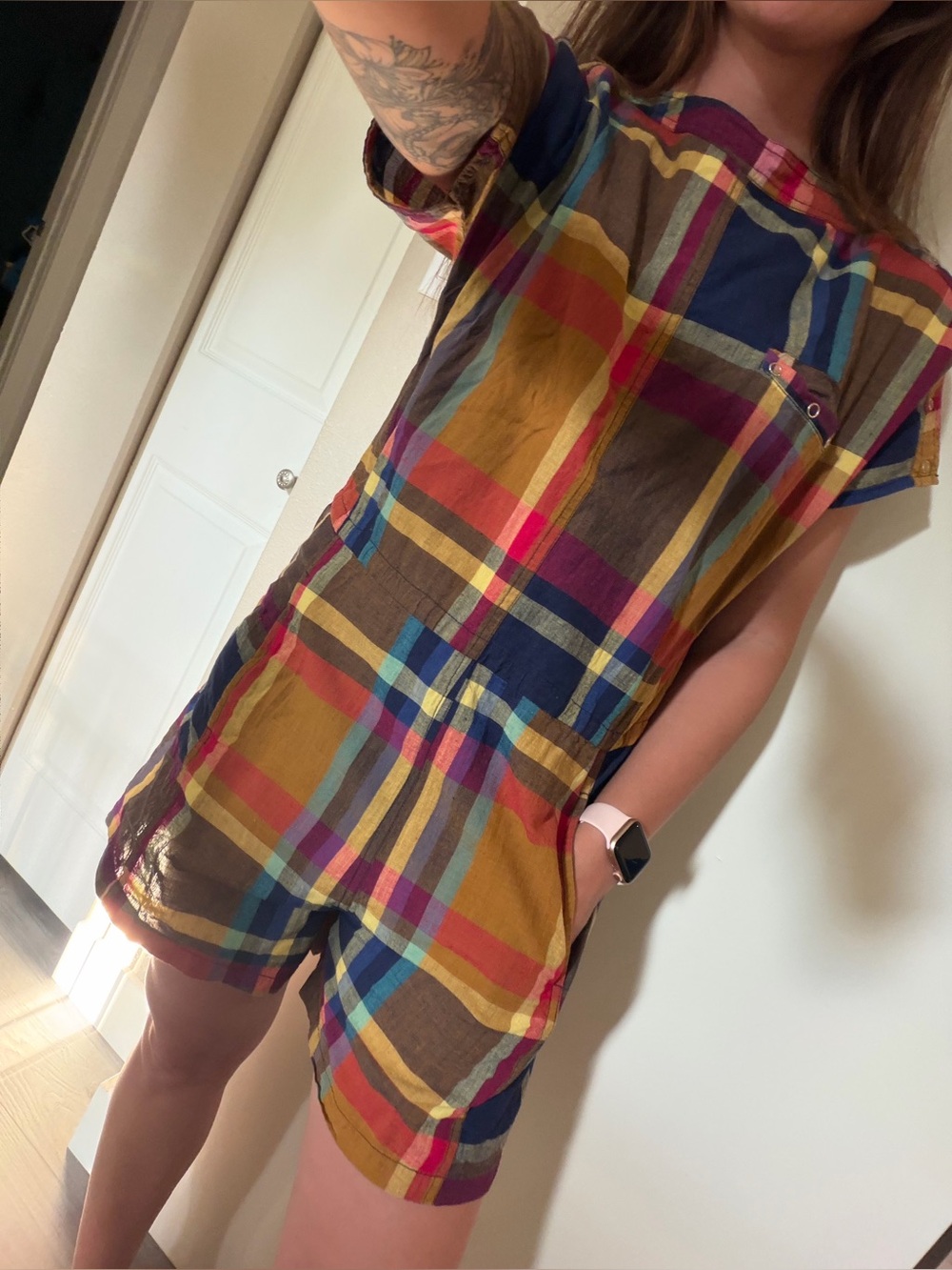 Vintage Tony France Plaid Romper | Made in USA | 100% Cotton | Size M